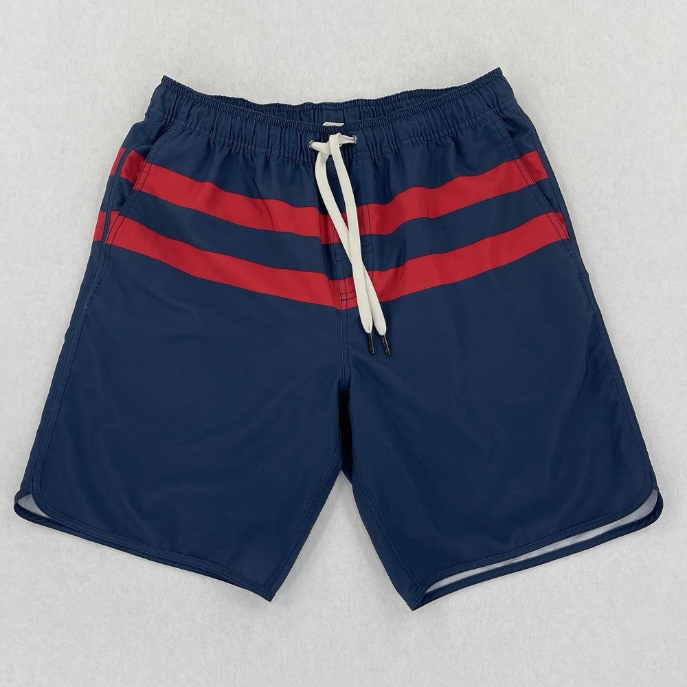 Fair Harbor Anchor Swim Trunks Mens M Blue Red Stripe Stretch Lined Shorts